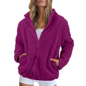 Veste Polaire Femme avec Capuche Polaires Vestes Manteau Femme Hiver Grande Taille Hoodie Sport Sweat Capuche Fourrure Oversize Laine Blouson Court Sweat L (YUOCHE, neuf)