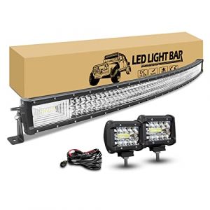 RIGIDON 132cm 675W Incurv&eacute; rampe barre de led 4x4 avec 12v faisceau de c&acirc;blage kit, 2 x 10cm 60W phare de travail, longue portee feu antibrouillard pour offroad v&eacute;hicules camion tracteur (JIANDAO, neuf)
