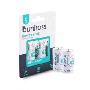 Piles C Baby 1,5V (Lot de 2) : Piles lr14 Pile C Longue dur&eacute;e de Conservation, Piles alcalines pour Jouets Enfants, Lampe de Poche, Radio-r&eacute;veil Uniross (Uneedis, neuf)