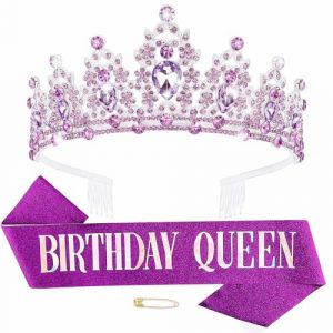 Couronne Anniversaire Femme, Tiara Cristal Couronne, Couronne Princesse Adulte Anniversaire, Couronne Femme pour Concours de Mariée Proms de Mariage Princesse Parties Anniversaire Crown, Violet (iShang Direct, neuf)