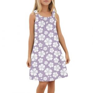 SoLu DAY8 Robe Debardeur Fille été 4-14 Ans col Halter sans Manches Fleurie Robe Princesse Ado Fille Chic et Elegant Legere Fluide Habillée Confortable Casual Plage Vacances Dress (13-14 Ans, Violet) (SoLu DAY8, neuf)