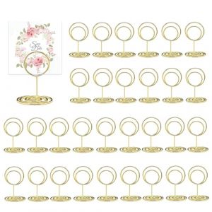 SHUOHONG 30 Pi&egrave;ces Or Porte Nom Table, Porte Photo Pince, Porte Photo sur Pied, Porte Cartes de Table pour Mariages, Porte Numero de Table, pour Mariage No&euml;l Banquets F&ecirc;tes Saint Valentin (Rond) (SHUOHONG, neuf)