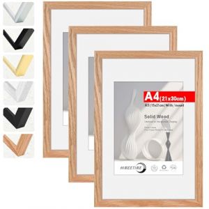 HIMEETIME® 3x cadre photo DIN A4 21x30 cm,en bois de chêne massif, Présentoir photo A5 (15x21cm) avec passe-partout,Accrochage Facile Pour montage decoration mural A4 (XianghuaART, neuf)