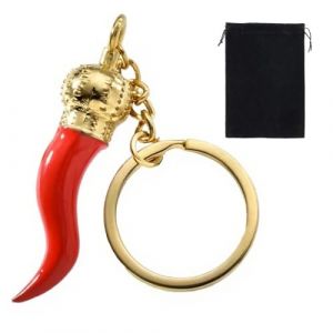 Porte-clés pour femmes et hommes, en acier personnalisé avec pendule corne, porte clef pendentif poivre rouge, en alliage, pour toutes les occasions, idée cadeau en acier (Or/Grand) (QUQU JIANING, neuf)