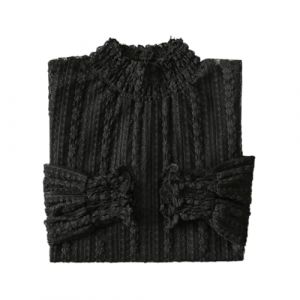 YEKEYI Haut en dentelle pour femme à manches longues et col montant, chemisier transparent en dentelle florale transparente, Noir , L (YEKEYI-FR, neuf)