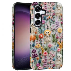 Mainrenka Coque de protection pour Samsung Galaxy S25, pour filles et gar&ccedil;ons, r&eacute;sistante aux chocs, avec joli fant&ocirc;me d'Halloween et t&ecirc;te de mort aspect floral (Mainrenka Store, neuf)
