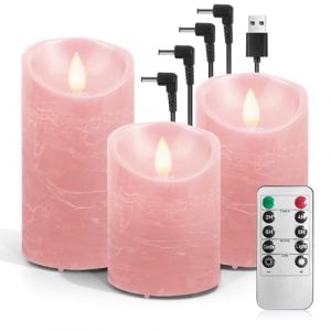 AnnSpa Lot de 3 Bougie Led Rechargeable Usb avec Télécommande Minuterie, Bougies Sans Flamme Graduable, Bougie Electrique Bougie Rechargeable Chandelle Led pour Cadeau et Décoration (Rose) (Tissue Direct, neuf)