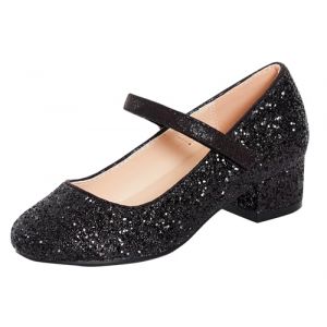 Lora Dora Chaussures Mary Jane de f&ecirc;te &agrave; talon bas avec bride pour fillettes - Noir - noir paillet&eacute;, 28 EU (Lora Dora, neuf)