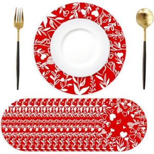 Lot de 50 Sets de Table en Papier Rond, Rouge Coeur Sets de Table Papier, Sets de Table jetables Feuilles en Coeur, Ø 34 cm, décoration de Table pour Saint Valentin, Anniversaire, Mariage, fête (Ysound, neuf)