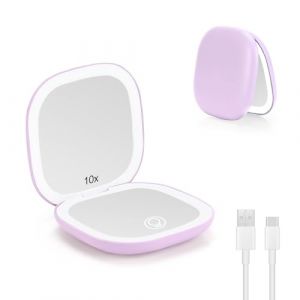 Collazoey LED Miroir Grossissant, 1X/10X Miroir de Poche Chargement USB, 3 Lumi&egrave;res R&eacute;glable, Interrupteur Magn&eacute;tique Pliable de Maquillage, Portable Grossissant de Voyage (Violet) (Kouri Store, neuf)