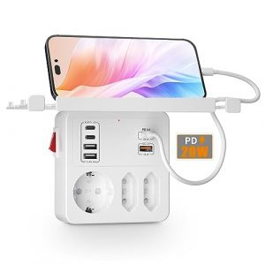 PD20W Prise Multiple avec Interrupteur,Multiprise Murale avec Charge Rapide PD3.0 20W et QC3.0 18W,Multiprise 3 Prises 6 USB Chargeur,Triplette Adaptateur Prise Type C avec Support de Téléphone,Blanc (ELESHOCK, neuf)