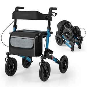 RELAX4LIFE Déambulateur 4 Roues Pliable Léger | Rollator 4 Roues Tout Terrain | Assise & Dossier Rembourrés | Panier | Hauteur Réglable | Déambulateur Pliable Portable pour Personnes Âgées (Bleu) (RELAX4LIFE, neuf)