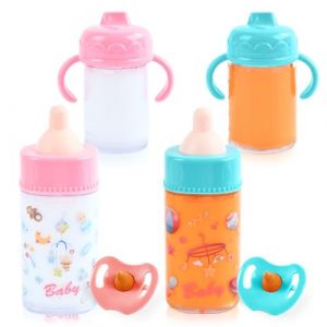 DIELIANHUA 4 pcs Biberon Magique et 2 pcs T&eacute;tine Poup&eacute;e, Accessoires pour Poup&eacute;es, New Born Baby Bouteille Magique, Biberon &agrave; Lait Magique Biberon de Poup&eacute;e, Cadeaux pour Enfants de Plus de 3 Ans (xinmaimaoyi, neuf)