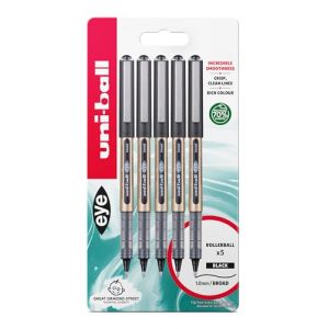 uni-ball UB-150-10 Eye Lot de 5 stylos roller &agrave; pointe large de 1 mm pour &eacute;criture manuscrite, dessin, art, artisanat et coloriage Encre liquide Uni Super r&eacute;sistante &agrave; la d&eacute;coloration et &agrave; l'eau Noir (SELECT ELITE, neuf)