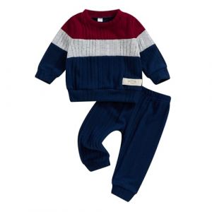 Caziffer Ensemble B&eacute;b&eacute; Gar&ccedil;on 2 Pi&egrave;ces en Patchwork Tenue B&eacute;b&eacute; Sweat &agrave; Couleur Contrast&eacute;e + Pantalon &agrave; Taille &Eacute;lastique V&ecirc;tement Naissance pour Petit Gar&ccedil;on 3 Mois-3 Ans (Bleu Marine, 18-24 Months) (baixia, neuf)