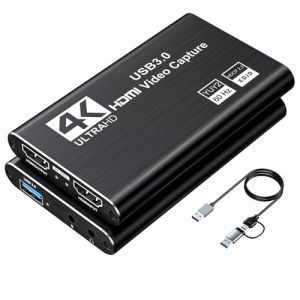 XIIXMASK Carte d'acquisition vid&eacute;o, Carte de Capture USB 3.0 4K HDMI en Boucle, 1080P 60FPS/2K 30FPS Capture de Jeu vid&eacute;o pour Le Streaming Fonctionne pour PS5/Switch/PC/OBS(Noir) (xicang, neuf)
