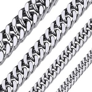 Chaine Homme Epaisse Longue Acier Inoxydable Ras de Cou Argent Enfant Garcon Collier Gros Maille Cubain Gourmette Massif Punk-76 cm 7mm Bijoux Cadeau Noël Mariage Anniversaire Saint Valentin (ChainsHouse Jewellery, neuf)