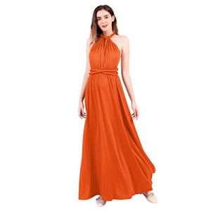 Odizli Robe de soirée pour femme, longue, sexy, festive, dos nu, portefeuille, à bandes multidirectionnelles, robe de demoiselle d'honneur, de fête, de bal, Orange, L (Odizli store, neuf)
