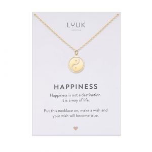 LUUK LIFESTYLE Collier avec pendentif Yin Yang, longueur de cha&icirc;ne r&eacute;glable, 50cm, porte-bonheur chinois et talisman asiatique, acier inoxydable durable, or (LUUK Brands, neuf)
