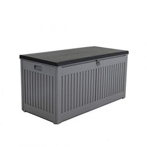 Charles Bentley Coffre de Rangement 270L Jardin Extérieur - Plastique Gris avec Couvercle Noir, Poignées Moulées, Fermeture Cadenas, Couvercle Coulissant (109x54,7x51,3 cm) (CharlesBentley, neuf)