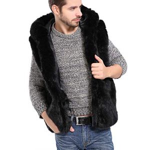 Homme Gilet en Fausse Fourrure Veste sans Manches Personnalit&eacute; Outwear Manteau Chaud Gilets &Agrave; Capuche Noir 2XL (Dianshao, neuf)