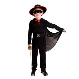 Lito Angels Deguisement Costume Robe de Hero Zorro avec Masque, Chapeau et Cape pour Enfant Garcon Taille 10-11 ans, Noir (Lito Angels FR, neuf)