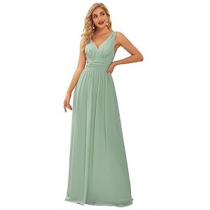 Ever-Pretty Robe de Soir&eacute;e Longue Femme avec Ruch&eacute;s en Mousseline de Soie Classique Verte Menthe 36 (Ever Pretty Uk, neuf)