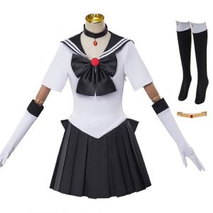 AYIMEIS Meiou Setsuna Cosplay Costume Set Femme D&eacute;guisements de Anime Sailor Girl Costume Sailor Pluto Cosplay Uniforme de Marin JK Uniforme Japonais No&euml;l Halloween Carnaval F&ecirc;te Tenue Noir (AIYIMEIDE, neuf)