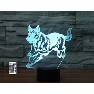 T&eacute;l&eacute;commande 3D en forme de chien berger allemand avec 16 couleurs - Illusion de veilleuse en acrylique LED Lampe de chevet pour chambre d'enfant D&eacute;coration de bureau Cadeau d'anniversaire (rui da long, neuf)