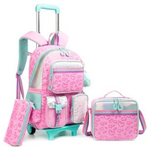 HTgroce 3 IN 1 Cartable a Roulette Fille ce2, Cartable Fille Roulette Primaire Sac a Roulette Fille (Lldaily EUR, neuf)