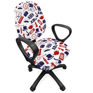 ABAKUHAUS Londres Housse pour Chaise de Bureau, Royaume-Uni Pays, Couverture de Protection en Tissu Décorative Élastique, Bleu Royal Rouge Blanc (Abakuhaus, neuf)