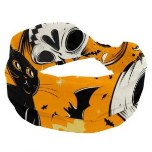 RODAILYCAY Bandeau d'Halloween pour femme, tête de mort, citrouille, tête de mort et de chat noir, bandeau d'entraînement antidérapant, bandeau de sport évacuant l'humidité, bandeau tendance pour (ocenuttldat, neuf)