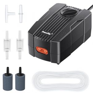 Pawfly à air d'aquarium Pawfly 190L/H Pompe à oxygène d'aquarium pour Aquariums 40-230 L Double Sortie Pompe d'aération silencieuse avec Tuyau d'air Raccords pour Pierres à air et clapets Anti-Retour (Pawfly EU, neuf)