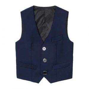 Gilet De Costume Festif sans Manches pour Enfant Gar&ccedil;on Costume d'honneur Veste Vestons Chemise Gilet De F&ecirc;te Col en V pour Mariage, Anniversaire, No&euml;l, F&ecirc;te (Navy, 15-16 Years) (Keinsow, neuf)