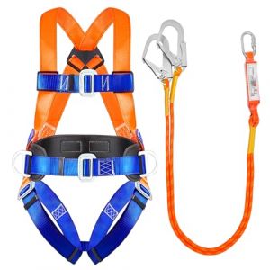 NewDoar Harnais de s&eacute;curit&eacute; antichute professionnel, Harnais complet r&eacute;glable &agrave; 5 points pour toiture, Escalade d'arbres, Respirant et l&eacute;ger avec longe de s&eacute;curit&eacute; &agrave; double crochet en alliage (Meituo Euro, neuf)