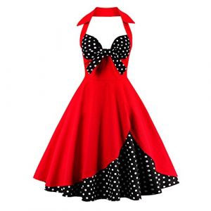 IWEMEK Femmes Vintage Retro Robe Trap&egrave;ze Rockabilly &agrave; Fleurs Ann&eacute;es 1950 50 60 Audrey Hepburn Style Dos Nu Encolure Coeur Robe de Cocktail Soir&eacute;e F&ecirc;te L'&eacute;t&eacute; Casual Habill&eacute;e Robes Rouge+Noir M (IWEMEK, neuf)