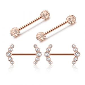 PiercingJak 4pcs 14G Piercing T&eacute;ton Mamelon Anneau Acier Chirurgical Piercing Anneaux Mamelon T&eacute;ton Femme Piercings Barbells Nipple Piercing Langue T&eacute;ton Rose Or Bijoux de Corps Sexy (KKCAT, neuf)