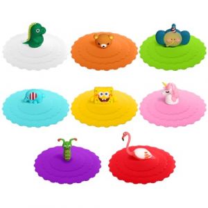 OSDUE Couvercle Tasse en Silicone, 8 Pi&egrave;ces Ronde Couvercles de Tasse Verre Silicone avec Poign&eacute;e, R&eacute;utilisables Anti-Poussi&egrave;re Couvercle Tasse, pour Maison, Bureau, Camping, Tasses Caf&eacute;, Tasses Th&eacute; (PLUM-MARKETING, neuf)