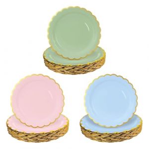 YAZWUR 30 pièces Assiette Jetable Festonnées, Assiette en Carton Vaisselle Jetable Anniversaire pour Barbecue, Fête, Douche de bébé, Mariages (18 cm) (Romanimania OU, neuf)