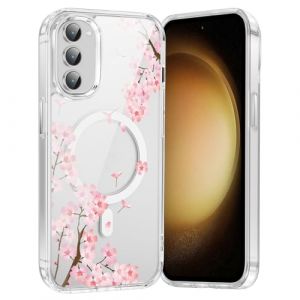 Saqmkil Coque Magn&eacute;tique pour Samsung Galaxy S23+ 5G 6,6",Compatible avec MagSafe, Transparente Fille Etui avec Aesthetic Motif Fleur,Souple Silicone Case Antichoc Housse Cover pour Samsung S23+, Rose (HEILALA VANILLA, neuf)
