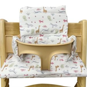 LEKEFETO Coussin d'assise pour chaise haute Tripp Trapp : coussin antid&eacute;rapant, rev&ecirc;tement lamin&eacute;, coussin b&eacute;b&eacute; en coton bio, lavable en machine, fixation facile, motif zoo (GREENFOODERAN TRADING LTD, neuf)