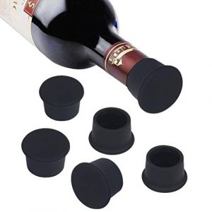 Vicloon Lot de 6 Bouchons &agrave; Vin Silicone, Bouchon de Bouteille Rond, R&eacute;utilisables Bouchons en Silicone, Bouchon Capsules de Bi&egrave;re/Beer pour Bouteilles de Vin ou de Bi&egrave;re en Verre-Noir (BEST-SELLER5, neuf)