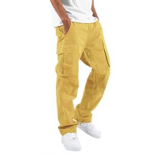 ORANDESIGNE Homme Pantalons Casual Jeans Sport Jogging Slim Fit Militaire Cargo Montagne Baggy Pants Multi Poches Pantalon Cargo Homme Casual Sport Jogging Jogger Chino C Jaune XL (Wowmart Zoo X., neuf)