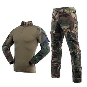 Tenue de camouflage Airsoft pour hommes, comprend pantalon tactique, chemise de combat paintball avec manches longues et fermeture &Eacute;clair 1/4, combinaison militaire BDU, pour ext&eacute;rieur, chasse, XL (YUSHOW Sports, neuf)