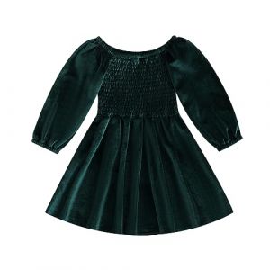 Carolilly Robe Enfant Fillette Automne Hiver en Velours &agrave; Manches Longues, Robe A-Line Casual No&euml;l F&ecirc;te C&eacute;r&eacute;monie (6 Mois &agrave; 5 Ans) (Vert fonc&eacute;, 12-24 Months) (Mayalo, neuf)