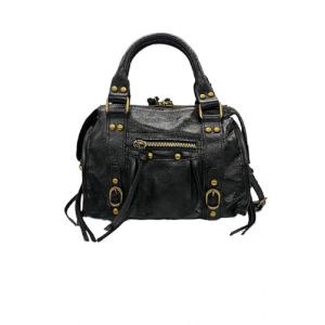 Soleil Chic Petit Sac &agrave; main Femme cuir v&eacute;ritable Italien, Sac &agrave; bandouli&egrave;re vintage avec fermeture &eacute;clair (Noir Irise) (TheWan concept store, neuf)