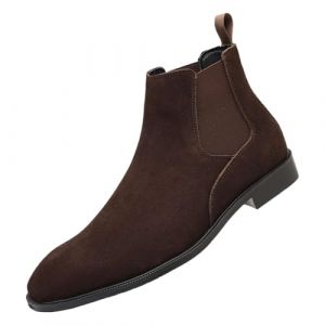 ANUFER Hommes Vache Cuir en Daim Bottes Chelsea Bout Carr&eacute; Slip On Robe Bottines de Cheville Caf&eacute; SN0711231 EU44.5 (ANUFER's Shop, neuf)