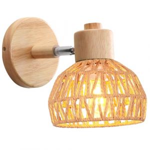 iDEGU Applique Murale Int&eacute;rieure 15CM Lampe Murale R&eacute;glable en Bois et Rotin R&eacute;tro E27 Luminaire Applique Vintage pour Chambre Salon Couloir Restaurant (Rotin Brun) (IDEGU, neuf)