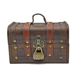 fuzhik Coffre Trésor Vintage en Bois Boite avec Cadenas Pirate Coffre fort Enfant Bois a Code Boîte à Bijoux avec Couvercle Pour Enfant Tirelire pour Stockage Décoration (Brun foncé) (fuzhi store, neuf)