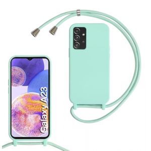 Coque pour Samsung Galaxy A23 avec Cordon,Collier pour &Eacute;tui en Silicone Liquide avec Portable Sangle r&eacute;glable Bandouili&egrave;re Lanyard Colliers,Housse Anti-Choc Case Galaxy A23 4G/A23 5G,Menthe Verte (BiBoDan, neuf)